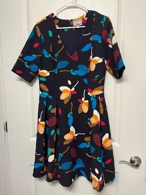 Anthropologie Yoana Baraschi Black Floral A Line Dress with pockets size 12